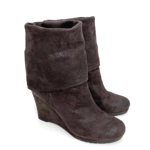 Prada Fold Over Cuffs Leather Wedge Bootie in Chocolate Brown - Picture 5 of 12